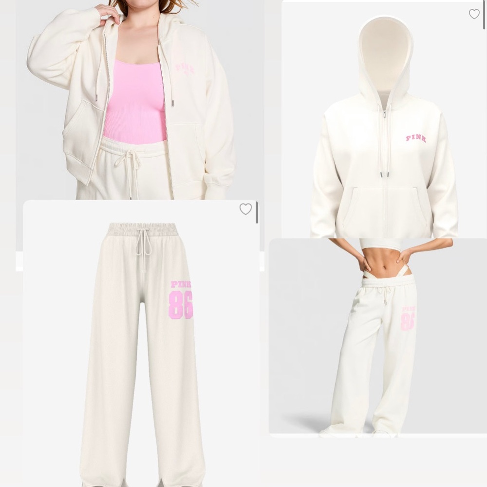 PINK Ivory Hoodie and Sweatpants Set, oversized